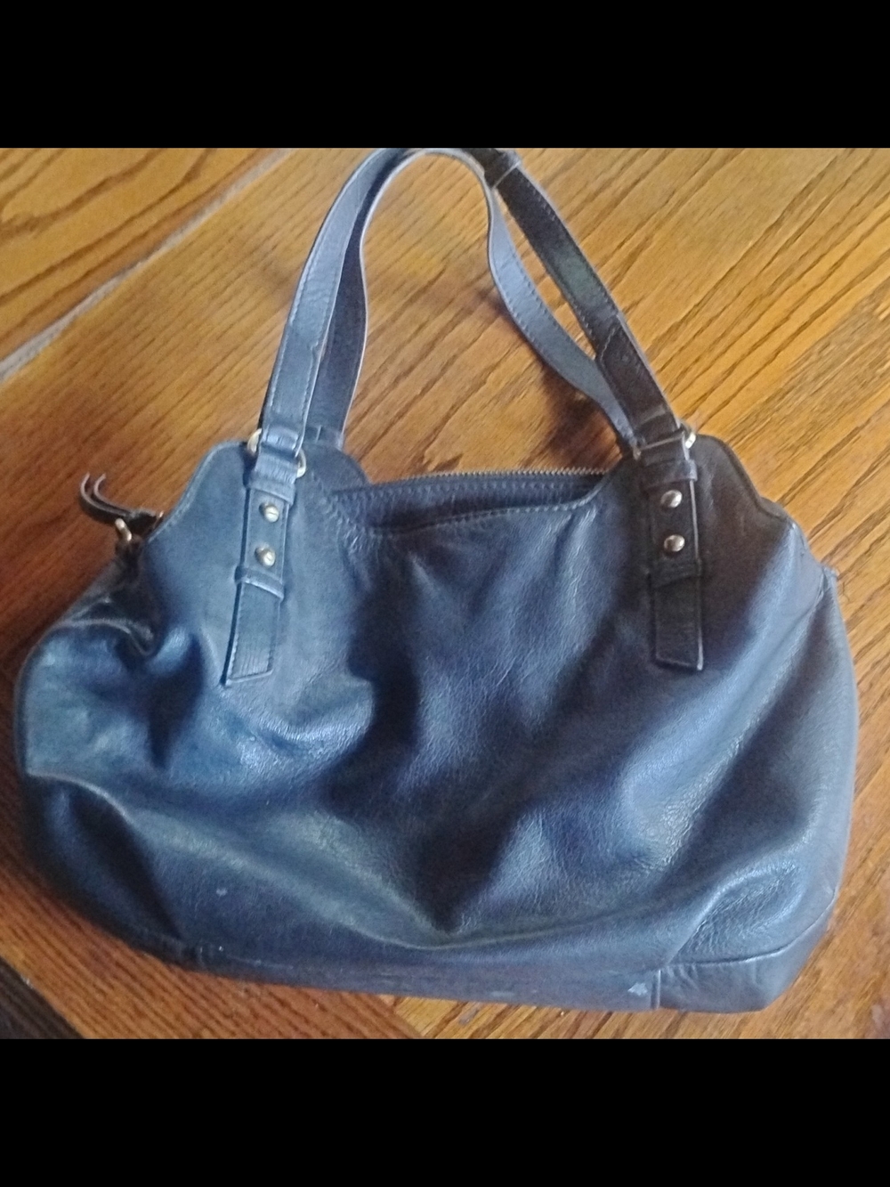 Lodis Deep  Blue Black Leather Hobo Handbag.